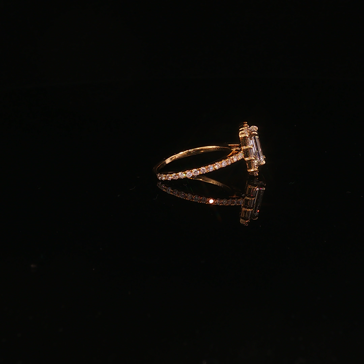 Yellow Gold Emerald-Cut Lab Diamond Halo Engagement Ring