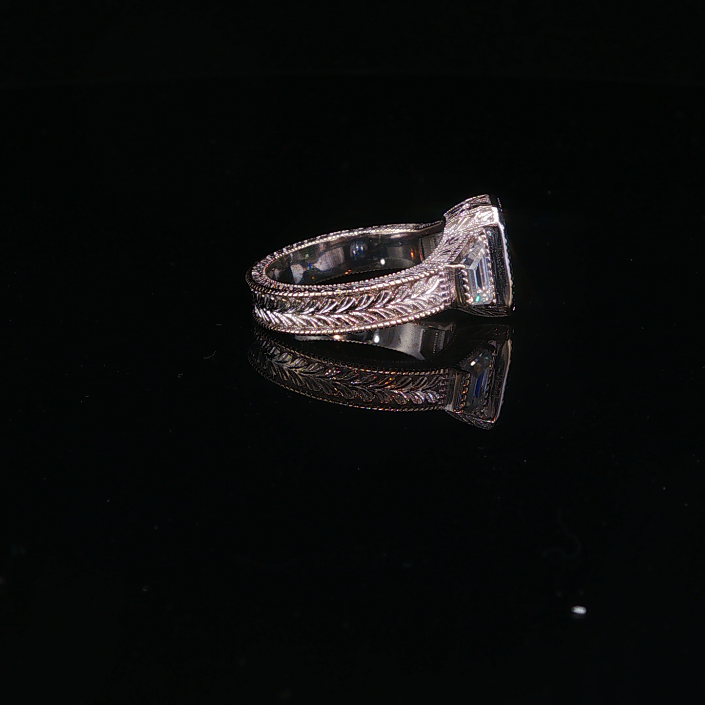 Vintage-Inspired Lab Emerald & Diamond Multistone Ring in White Gold