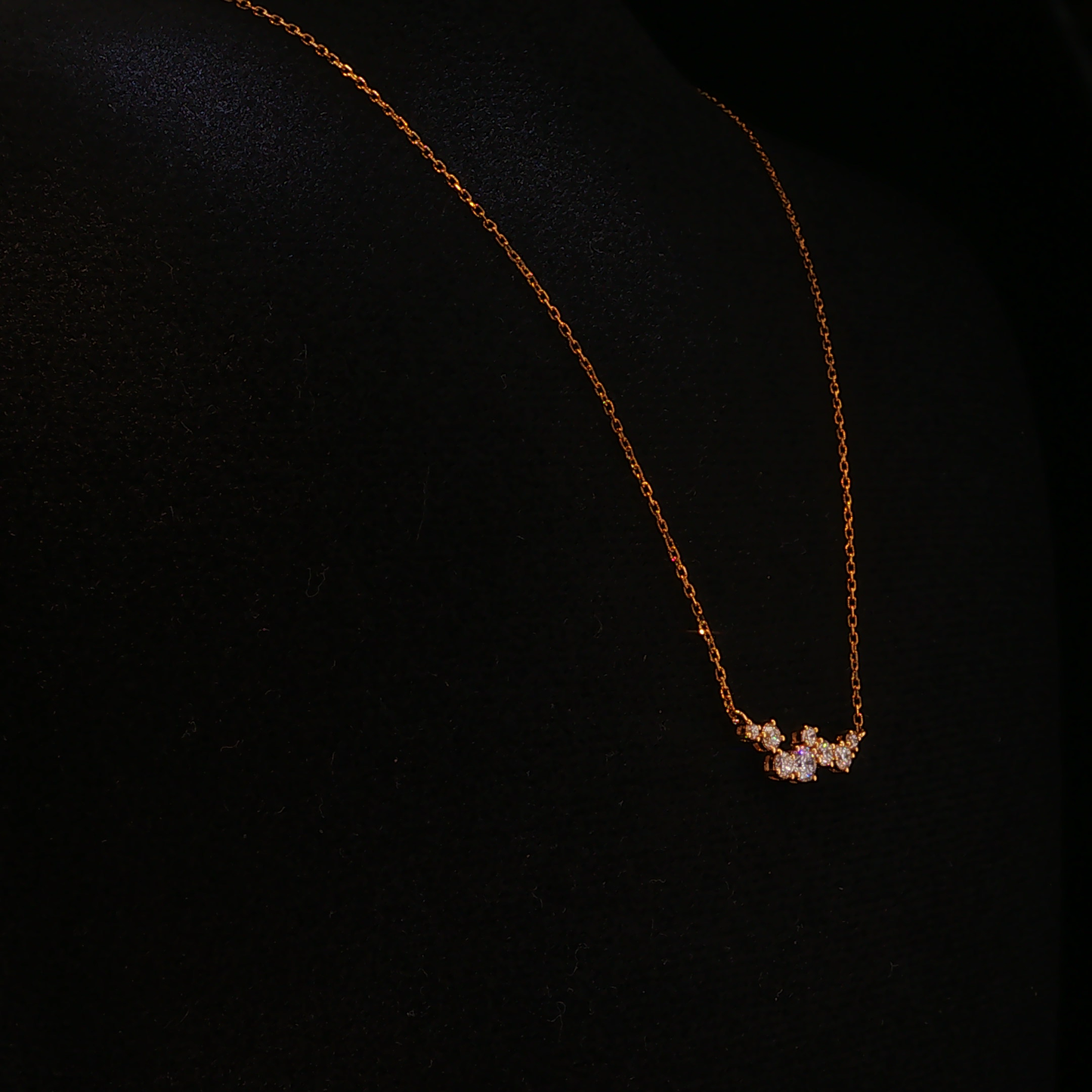 Yellow Gold Asymmetrical Lab Diamond Cluster Necklace