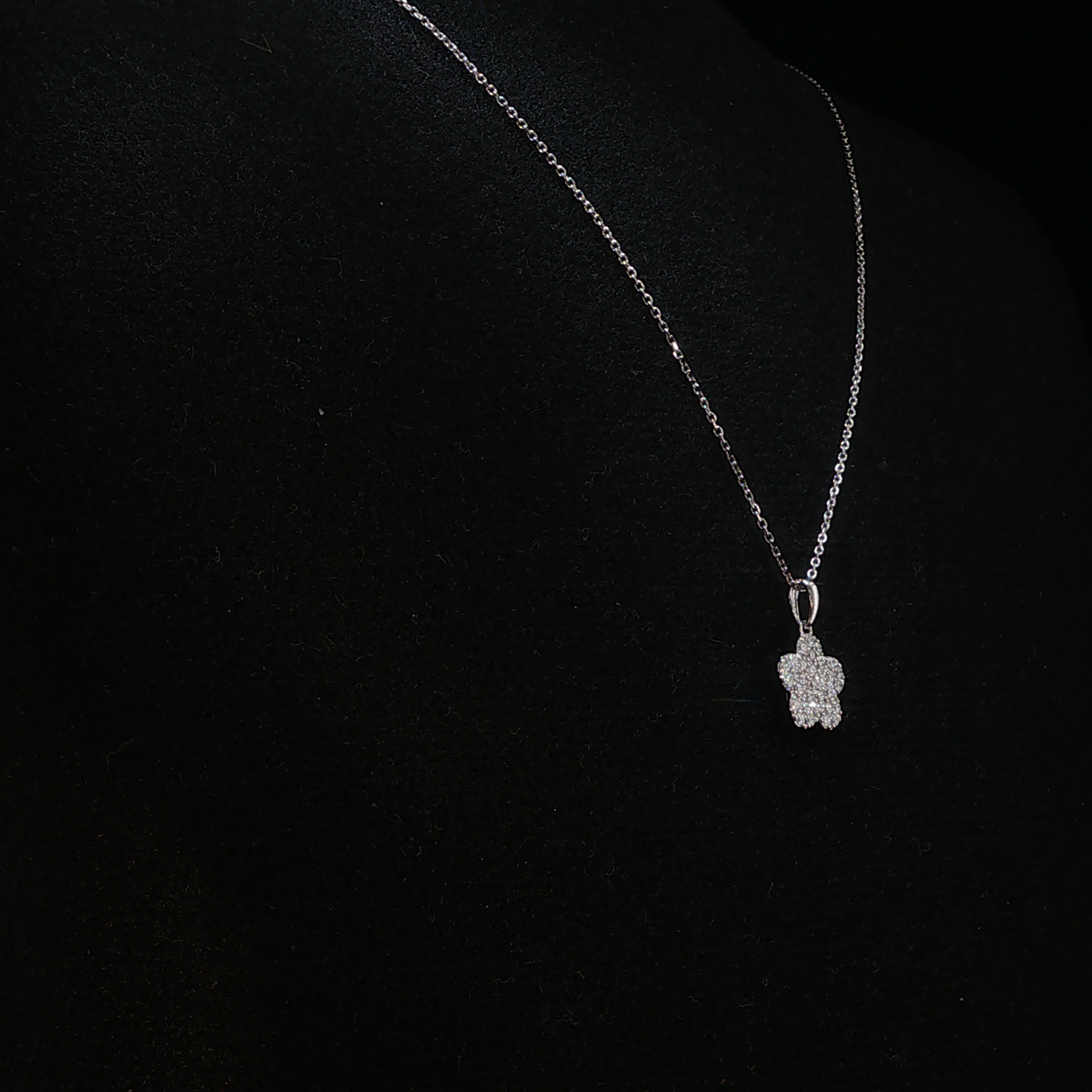 Pave Natural Diamond Flower Pendant Necklace in White Gold