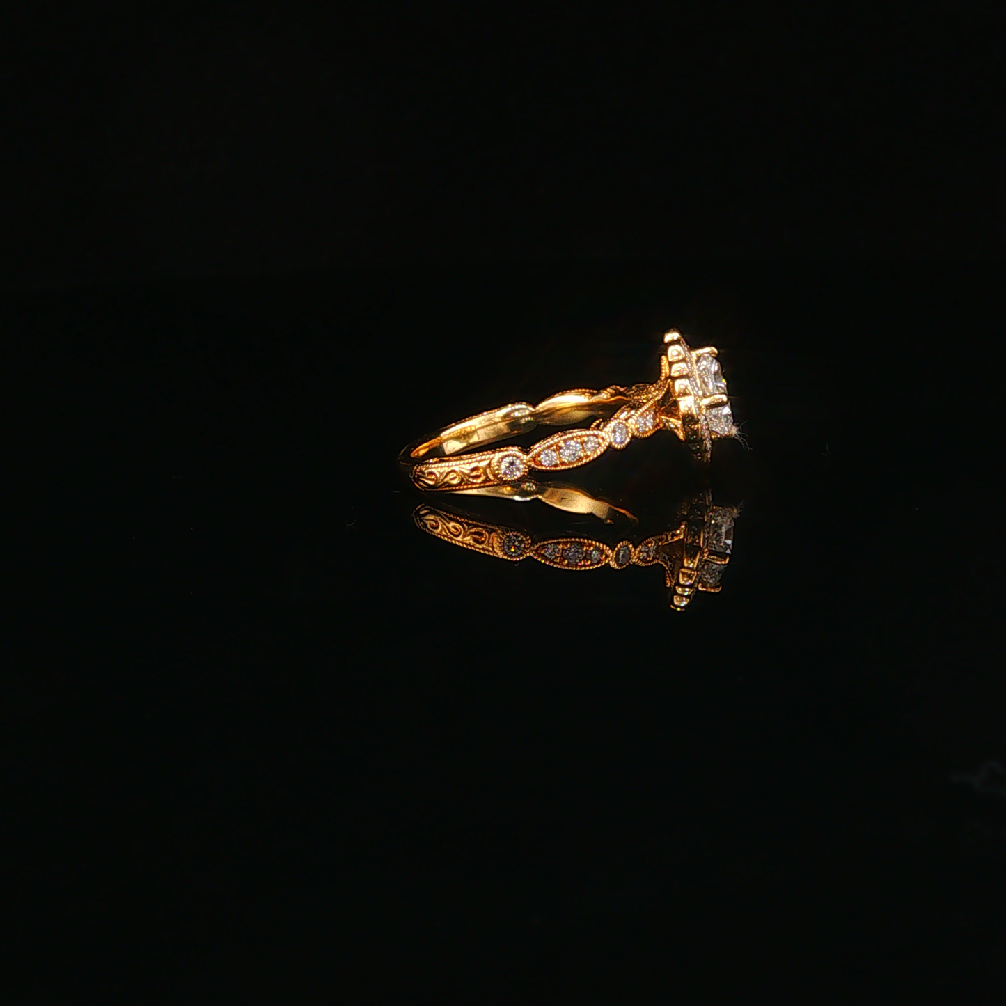 Yellow Gold Scalloped Diamond Halo Engagement Ring