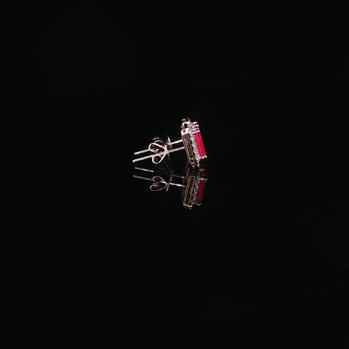 Pigeon Blood Ruby Halo Stud Earrings in White Gold