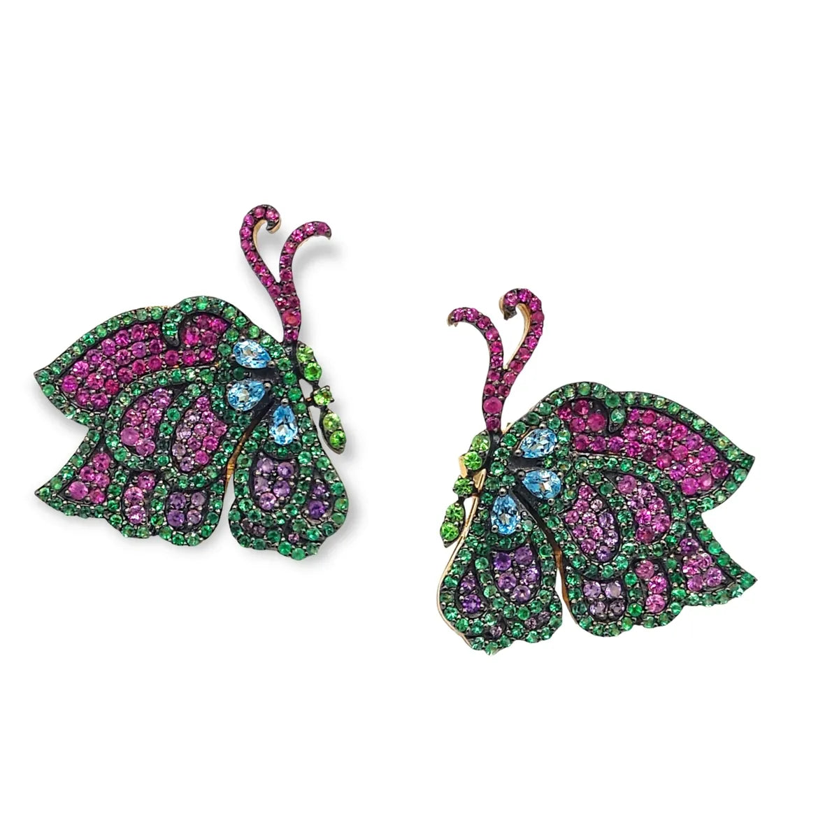 `14K Yellow Gold Earrings with Emerald, Pink Sapphire, Tsavorite, Amethyst & Blue Topaz