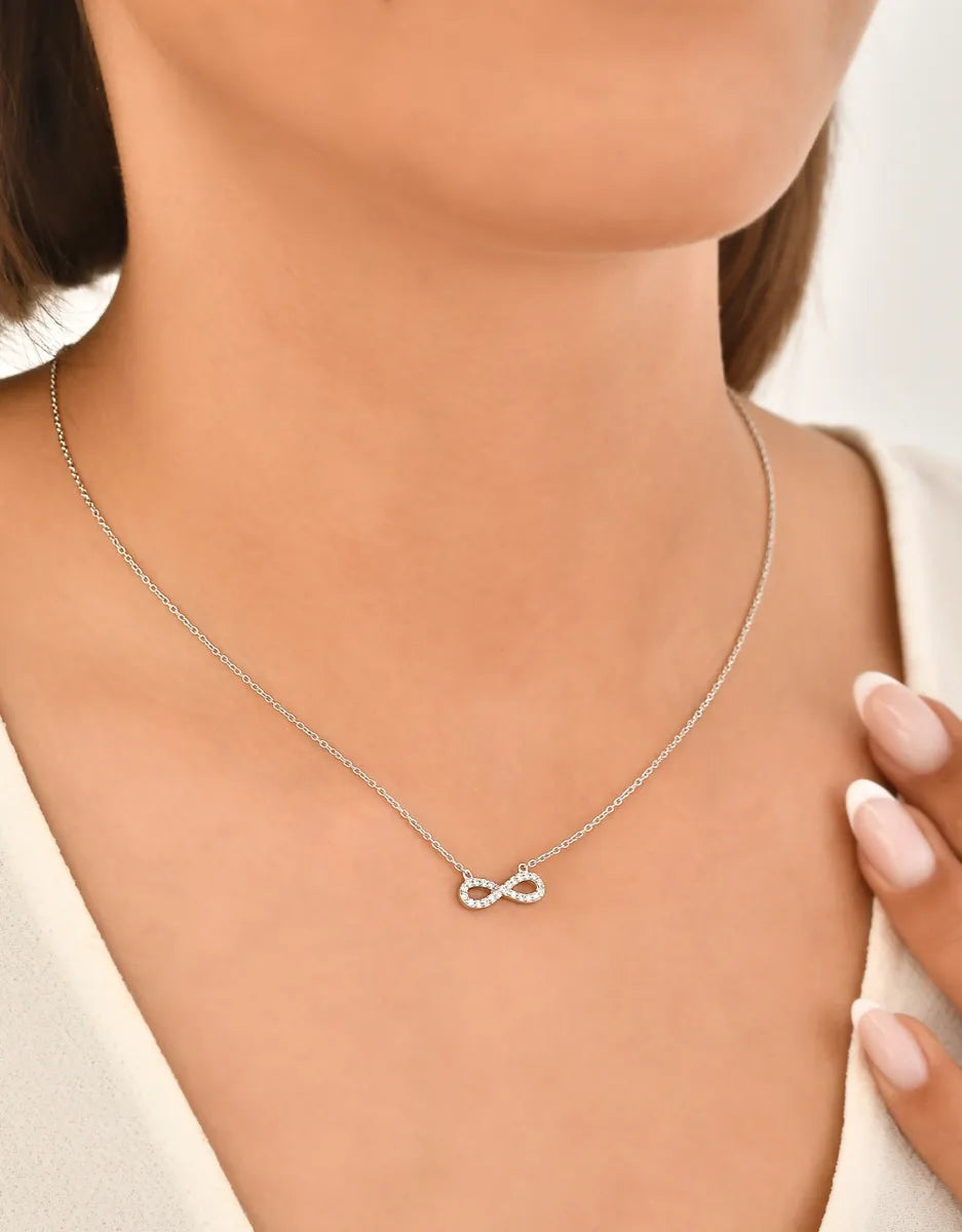 14K White Gold Infinity Symbol Necklace with Diamond Setting