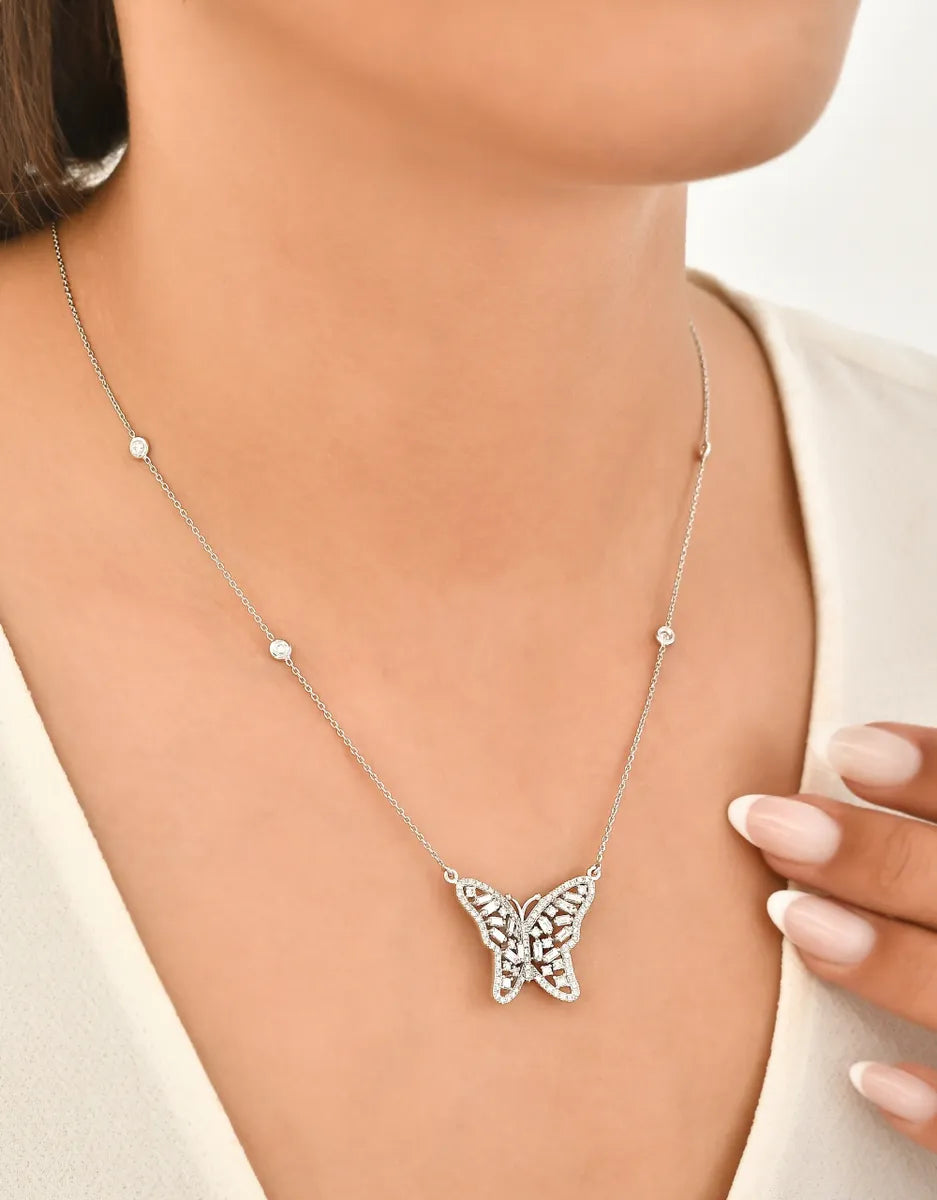 14K White Gold Butterfly Necklace with 1.25 Carat Diamond