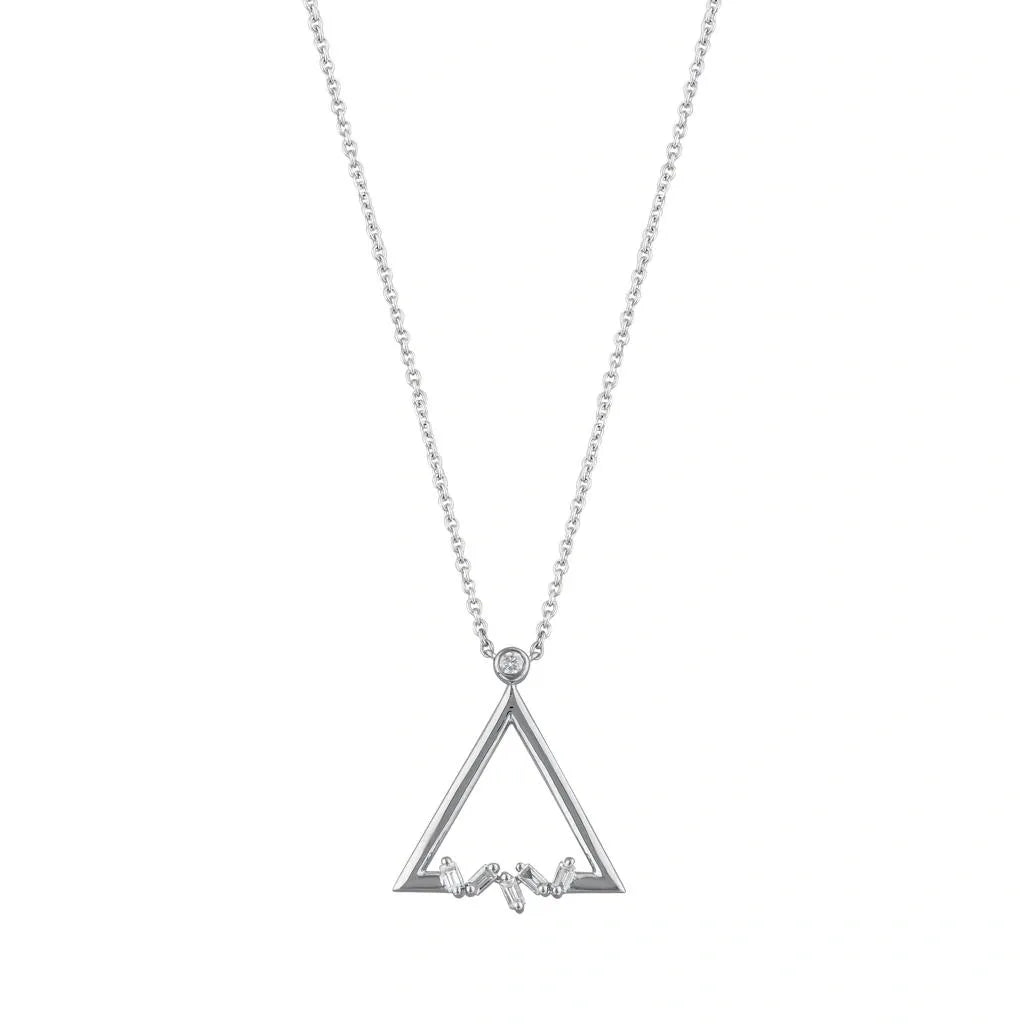 14K White Gold V Letter Necklace With Diamonds