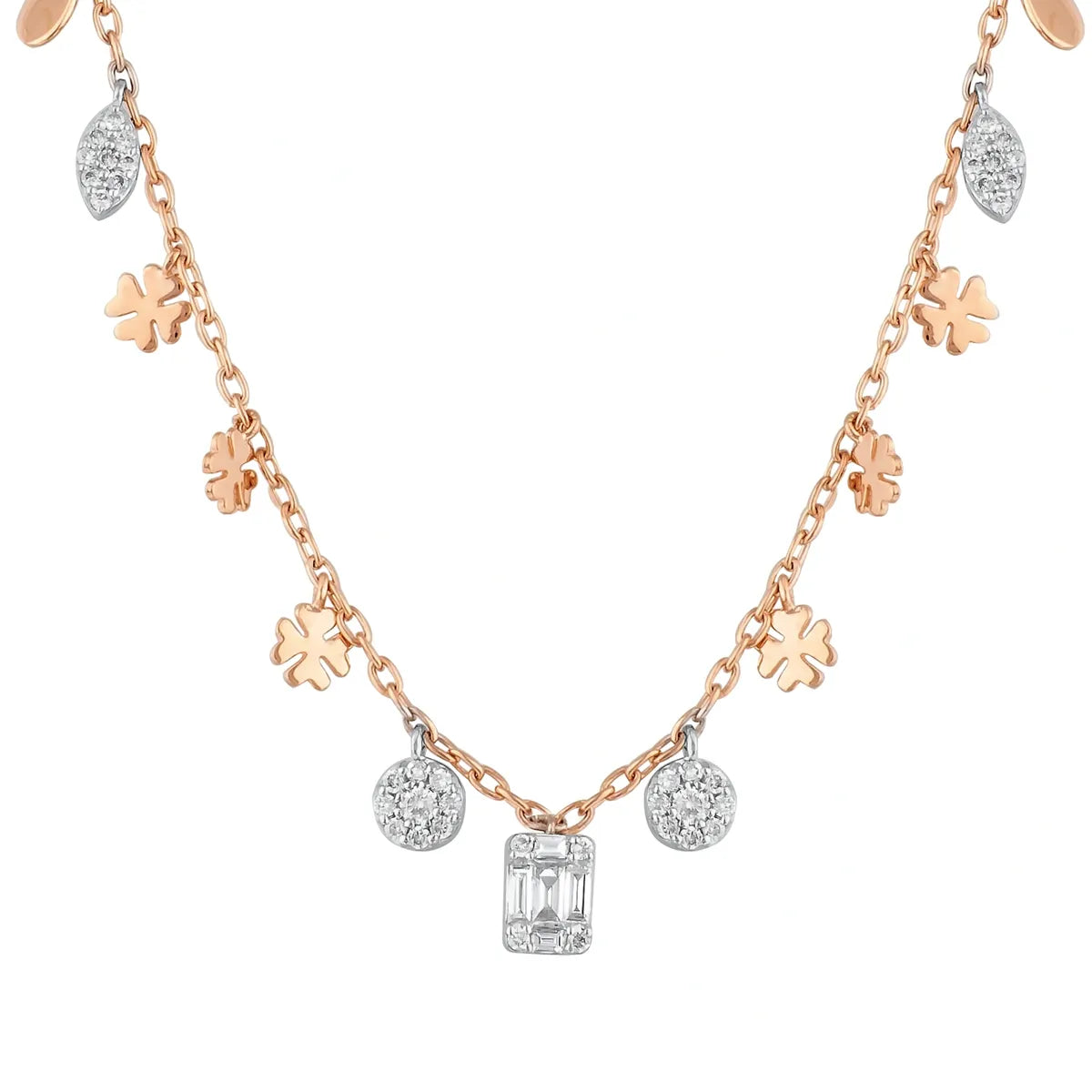 Stylish 14K Rose Gold and White Gold Necklace and Diamond