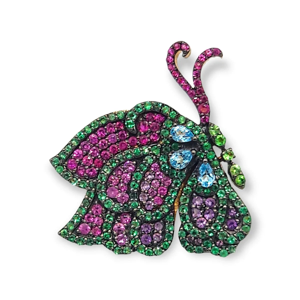 `14K Yellow Gold Earrings with Emerald, Pink Sapphire, Tsavorite, Amethyst & Blue Topaz