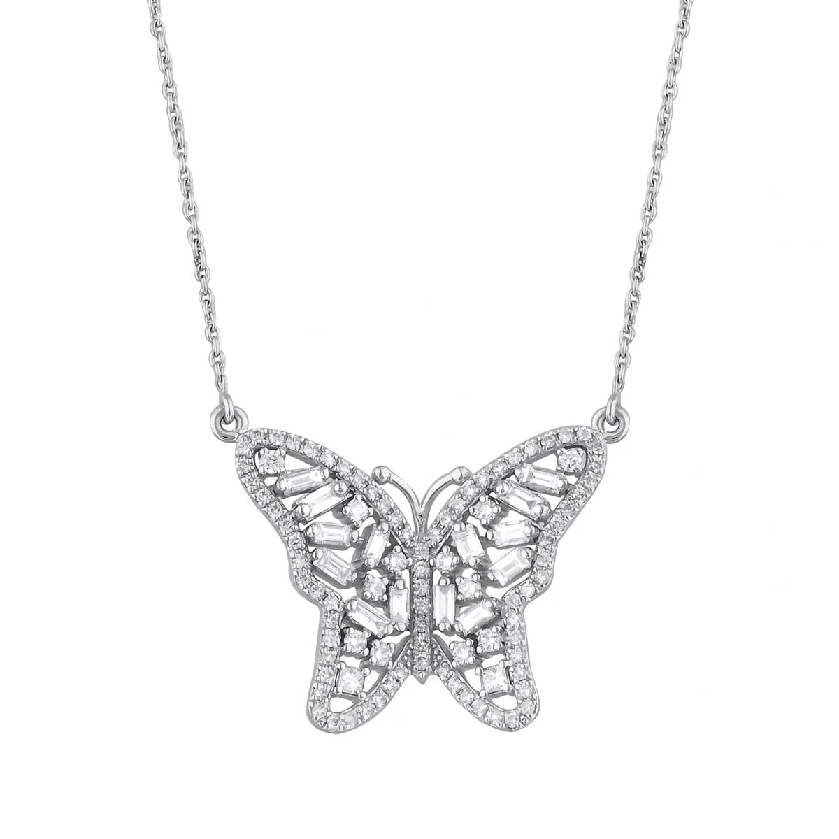 14K White Gold Butterfly Necklace with 1.25 Carat Diamond