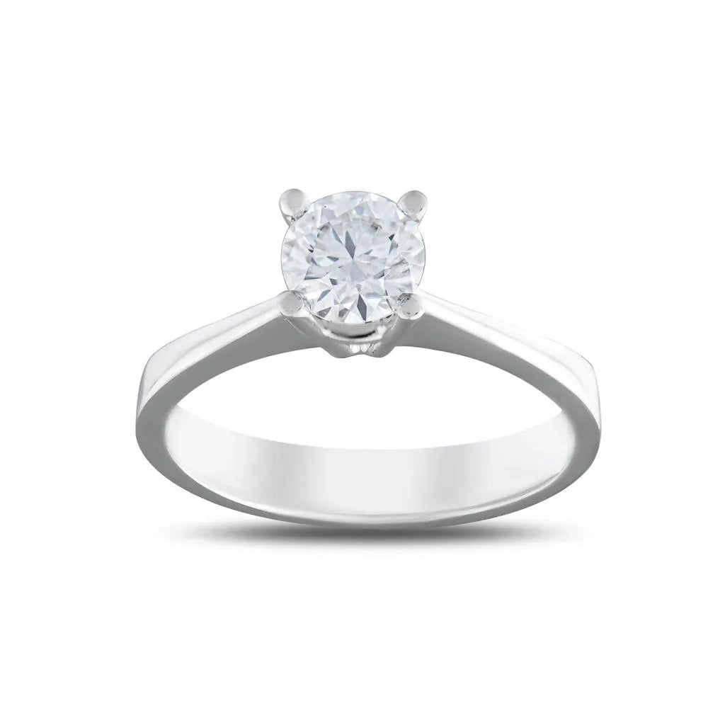 14K White Gold Round Moissanite Engagement Solitaire Ring