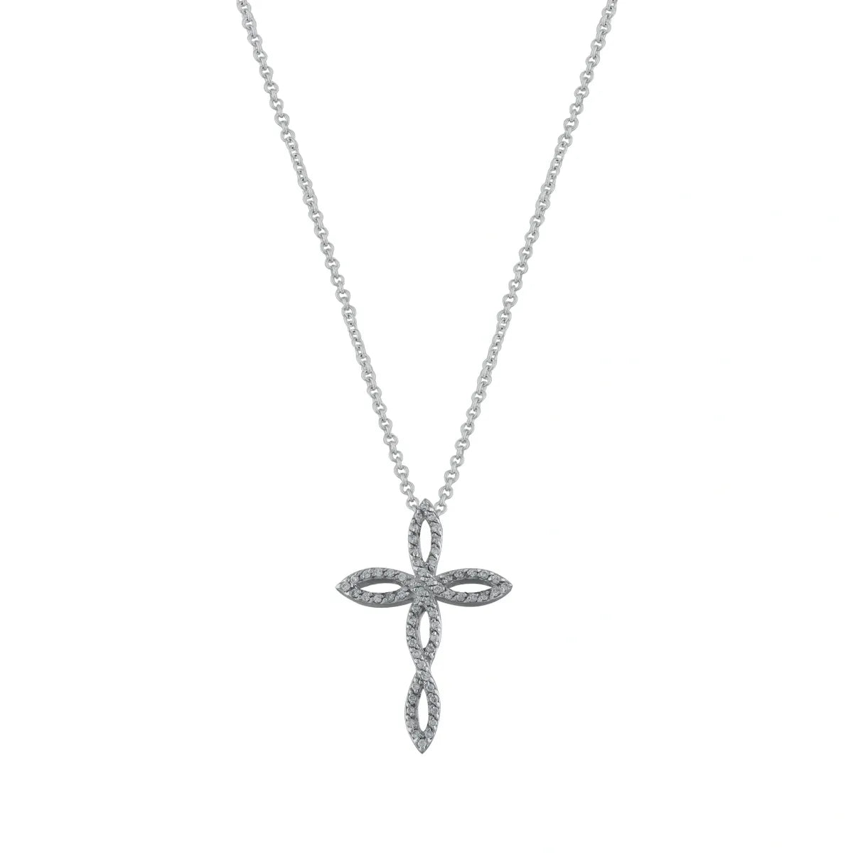 14K White Gold Cross Pendant with Diamond Setting