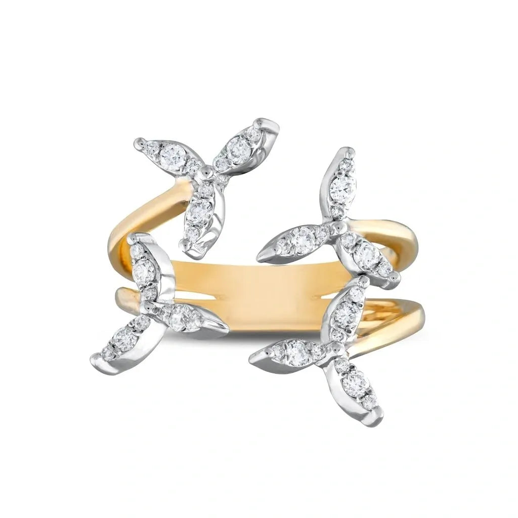 14K Yellow Gold Shank With White gold 3 Petal Flower With Diamonds