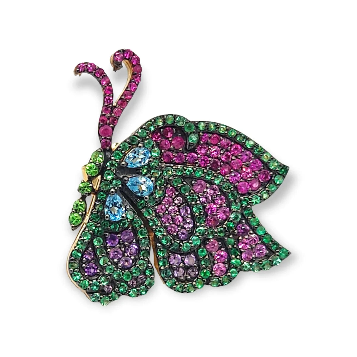 `14K Yellow Gold Earrings with Emerald, Pink Sapphire, Tsavorite, Amethyst & Blue Topaz