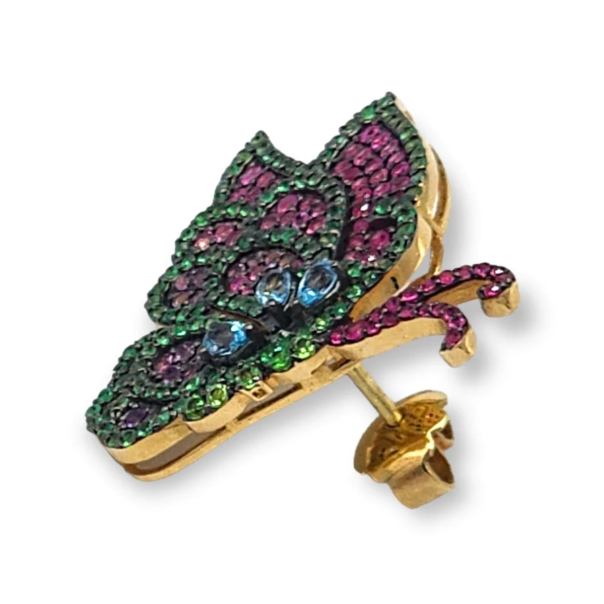 `14K Yellow Gold Earrings with Emerald, Pink Sapphire, Tsavorite, Amethyst & Blue Topaz