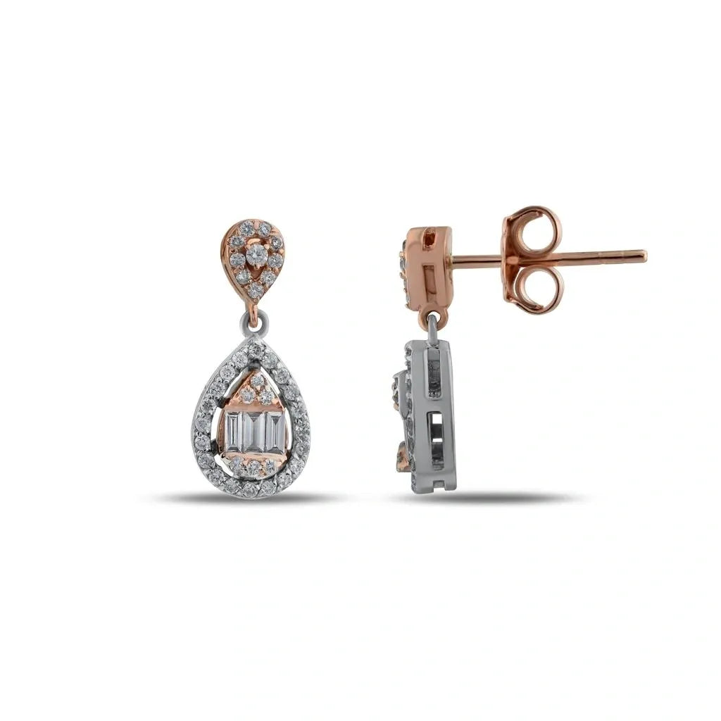 Elegant 14K Rose Gold and White Gold Natural Diamond Earring