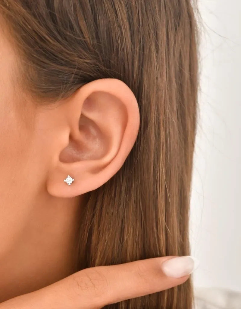 14K Natural Diamond White Gold Earrings