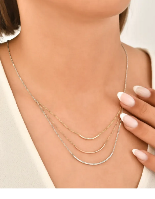 14K Gold Necklace Diamond Setting White Gold Rose Gold Color