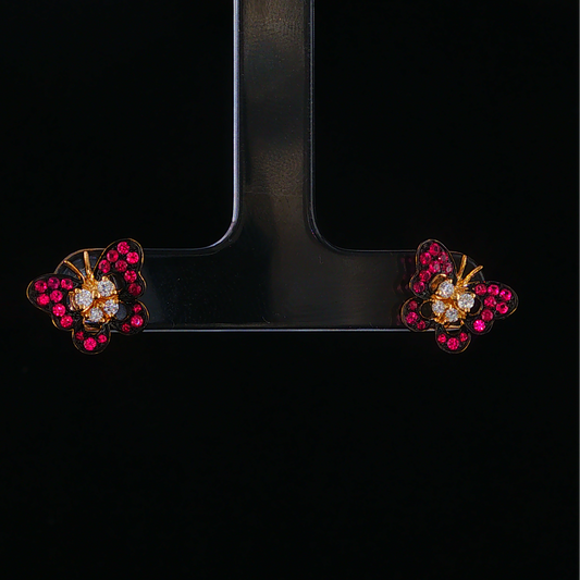 Red Ruby Butterfly Stud Earrings in Yellow Gold