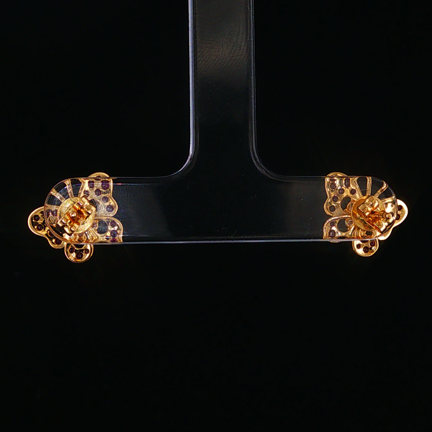 Red Ruby Butterfly Stud Earrings in Yellow Gold