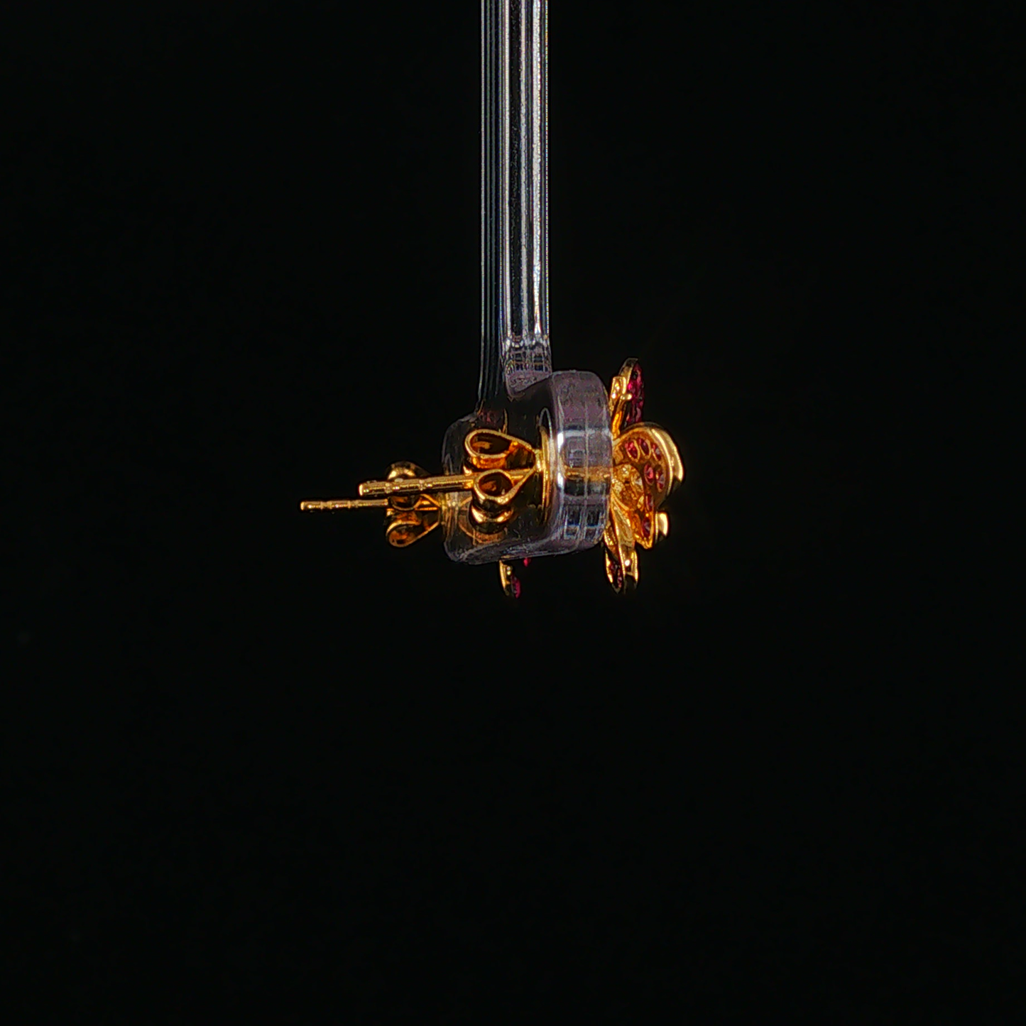 Red Ruby Butterfly Stud Earrings in Yellow Gold