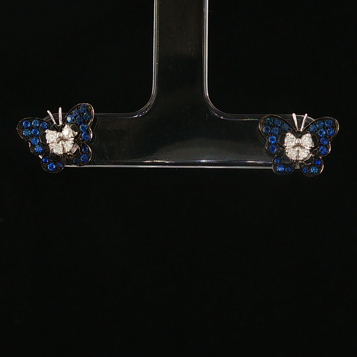 Royal Blue Sapphire Butterfly Stud Earrings in White Gold