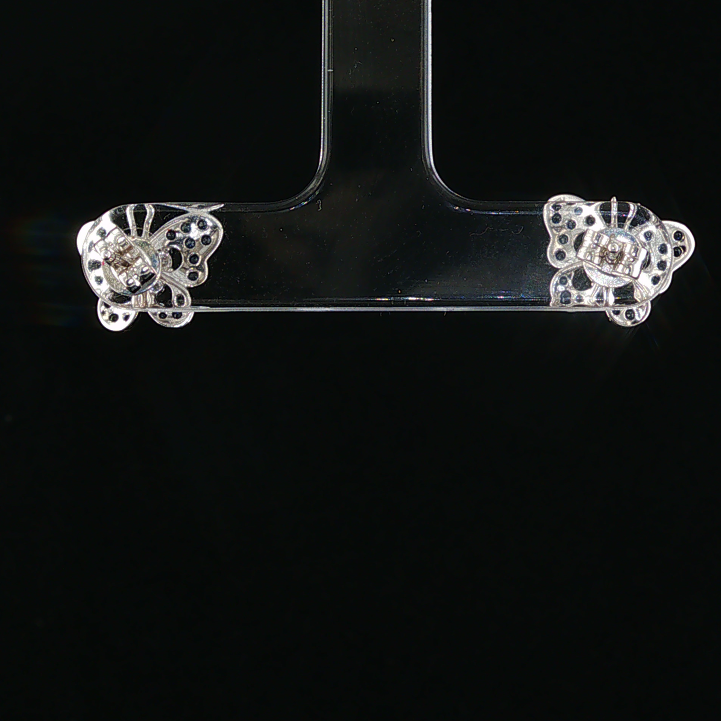 Royal Blue Sapphire Butterfly Stud Earrings in White Gold