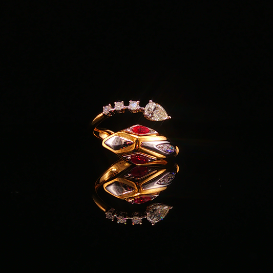 Yellow Gold Serpent Cocktail Ring with Red Rubies
