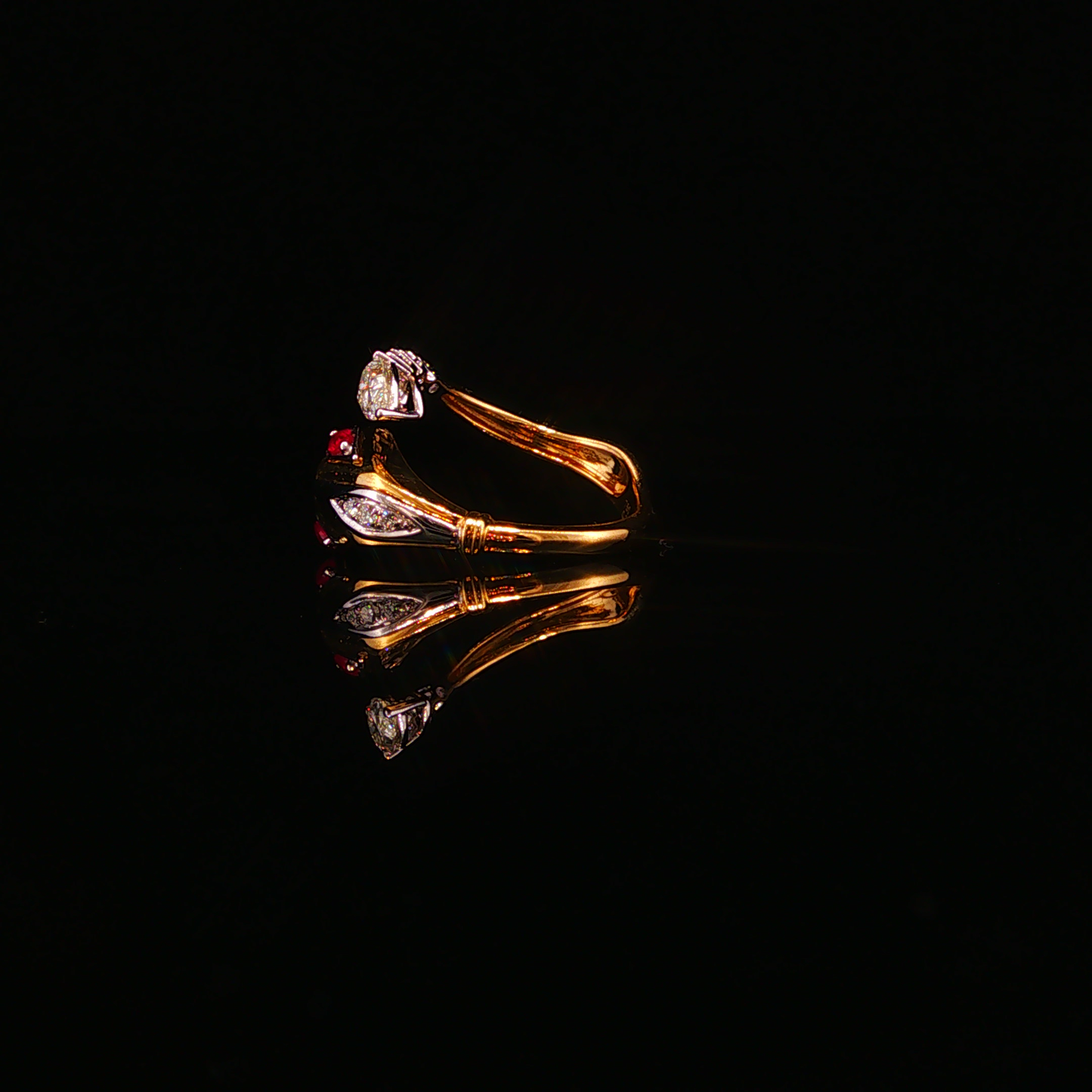 Yellow Gold Serpent Cocktail Ring with Red Rubies