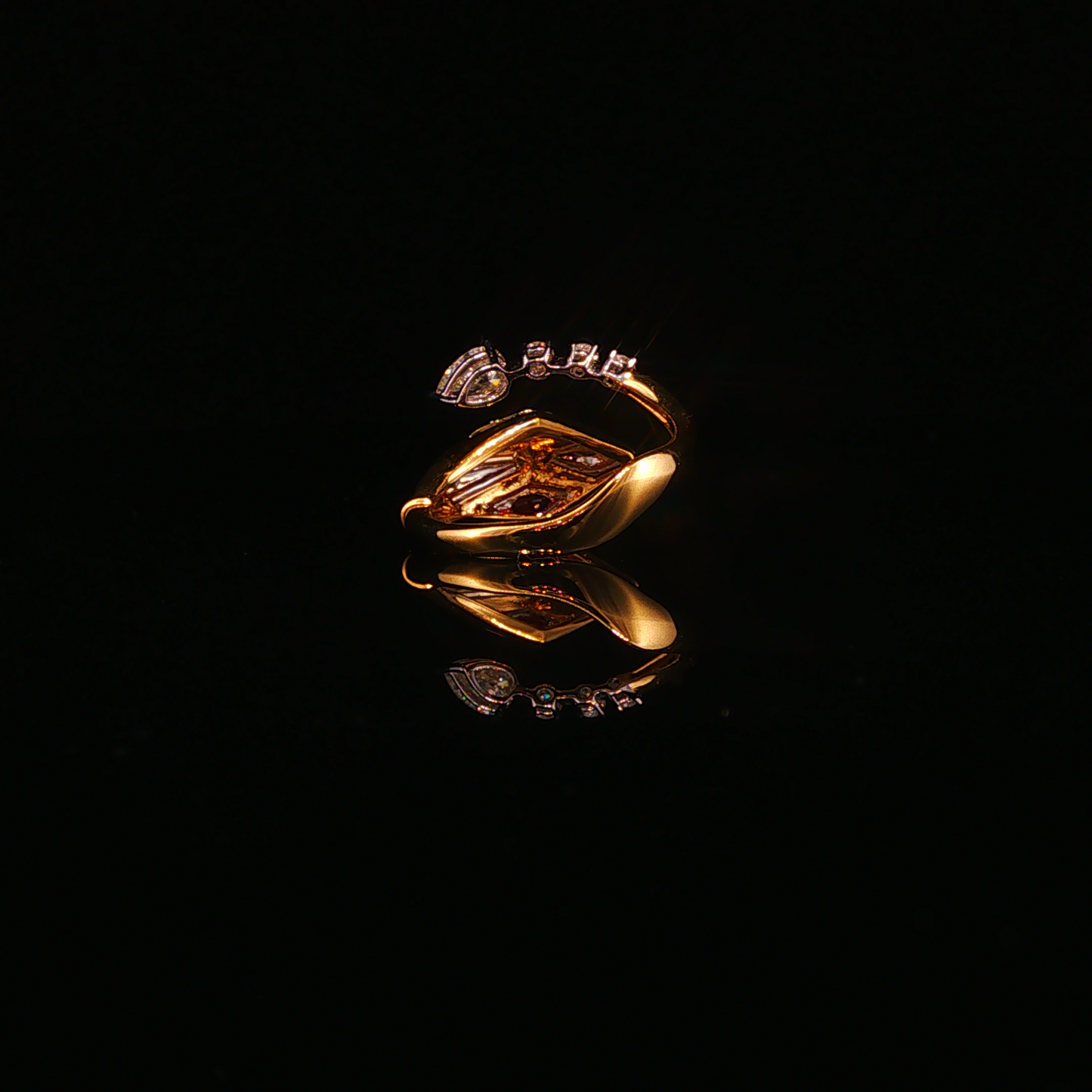 Yellow Gold Serpent Cocktail Ring with Red Rubies