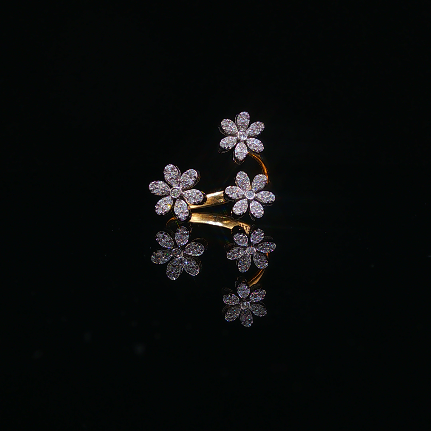 Two Toned Diamond Triple Flower Cocktail Ring