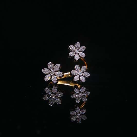 Two Toned Diamond Triple Flower Cocktail Ring