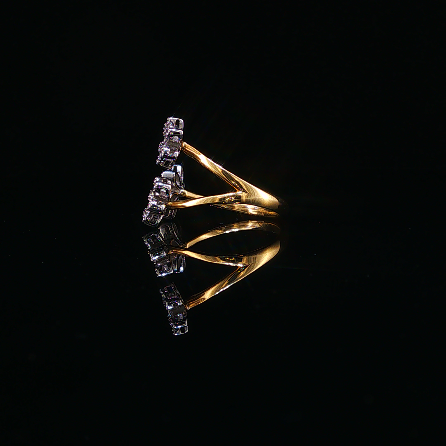 Two Toned Diamond Triple Flower Cocktail Ring