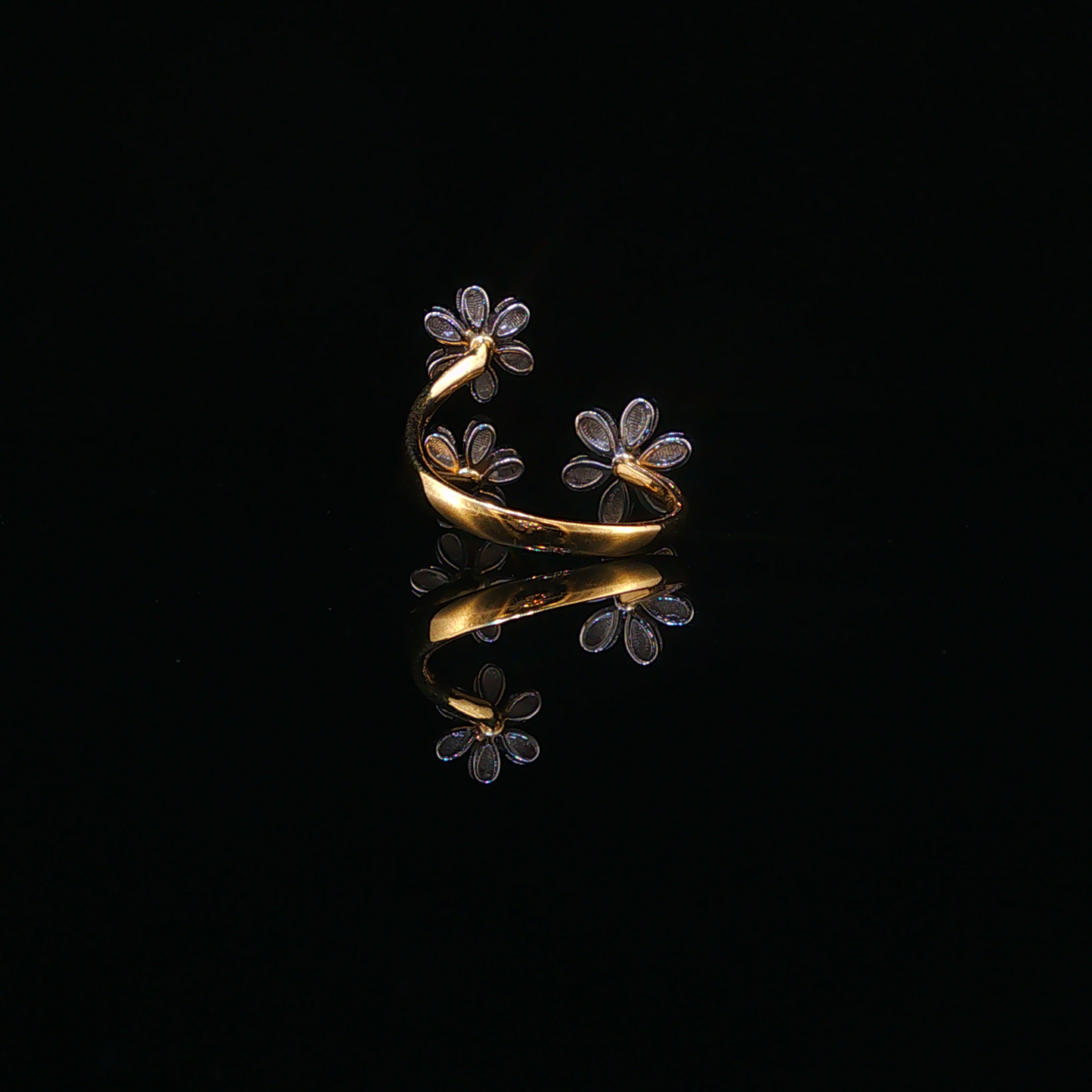 Two Toned Diamond Triple Flower Cocktail Ring