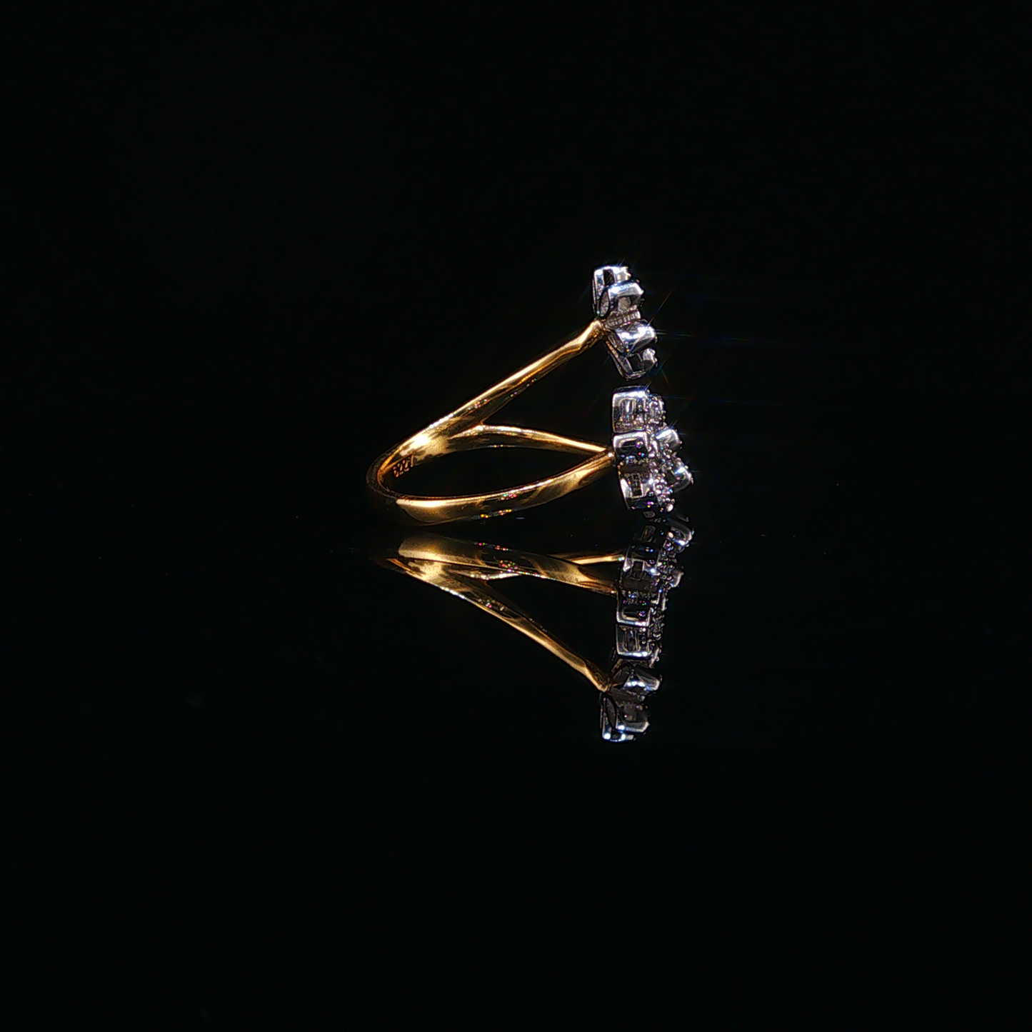 Two Toned Diamond Triple Flower Cocktail Ring