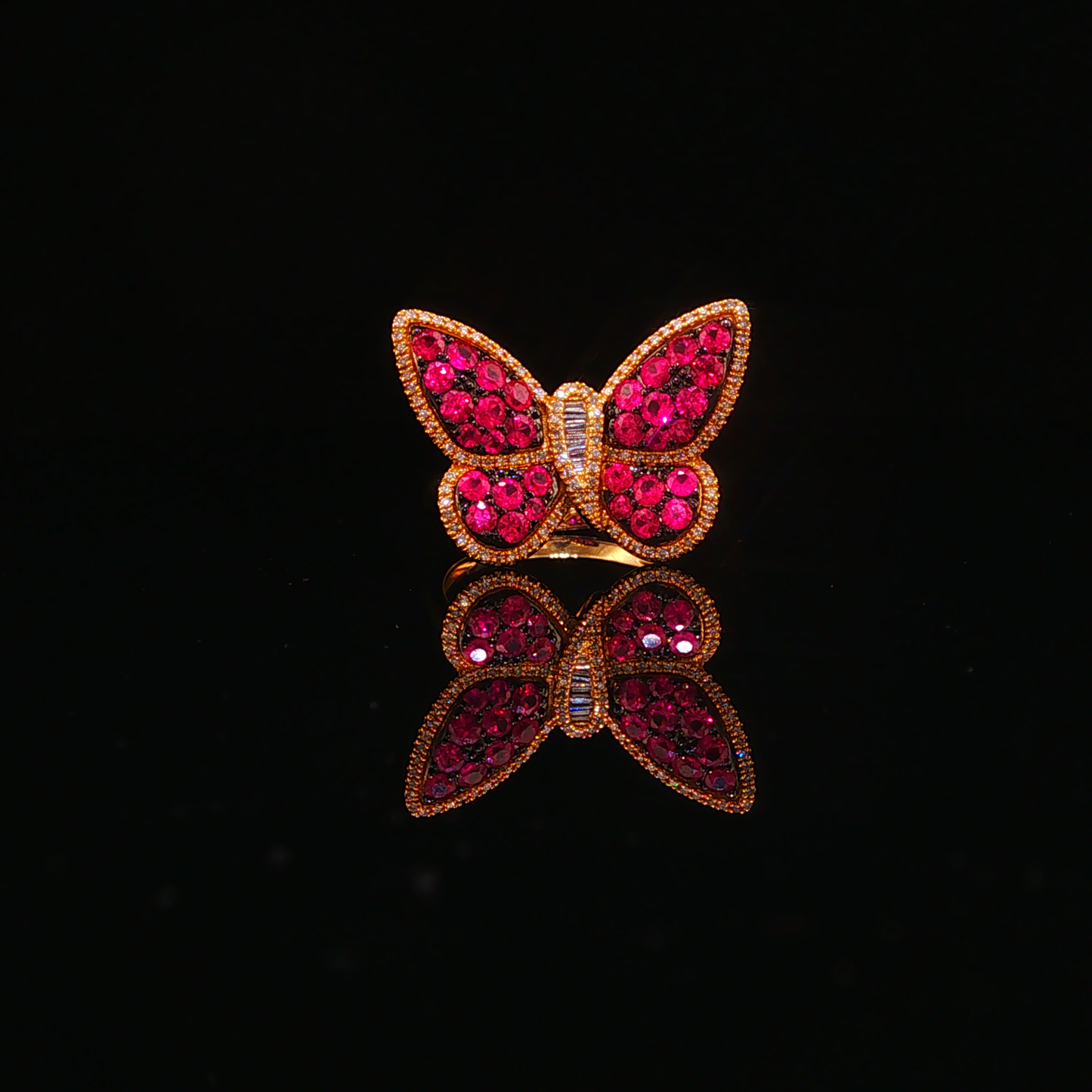Pigeon Blood Ruby Butterfly Cocktail Ring in Yellow Gold