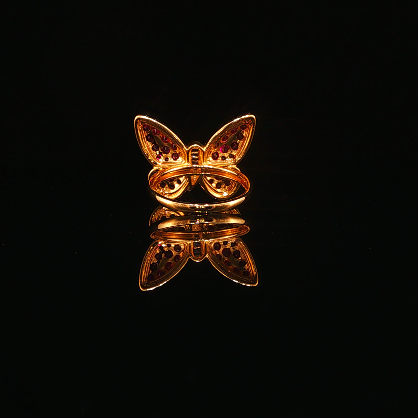 Pigeon Blood Ruby Butterfly Cocktail Ring in Yellow Gold
