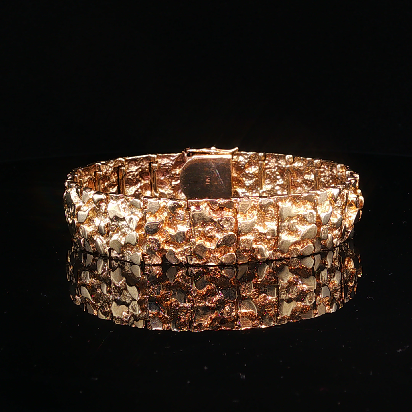 Textured Yellow Gold Nugget Link Bracelet