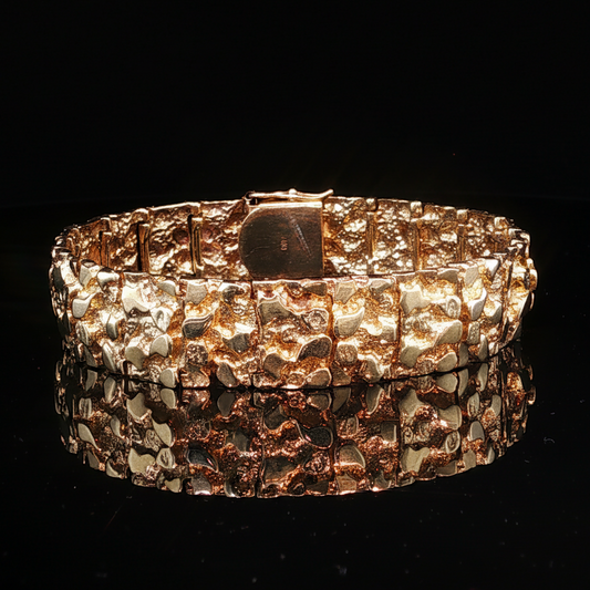 Textured Yellow Gold Nugget Link Bracelet