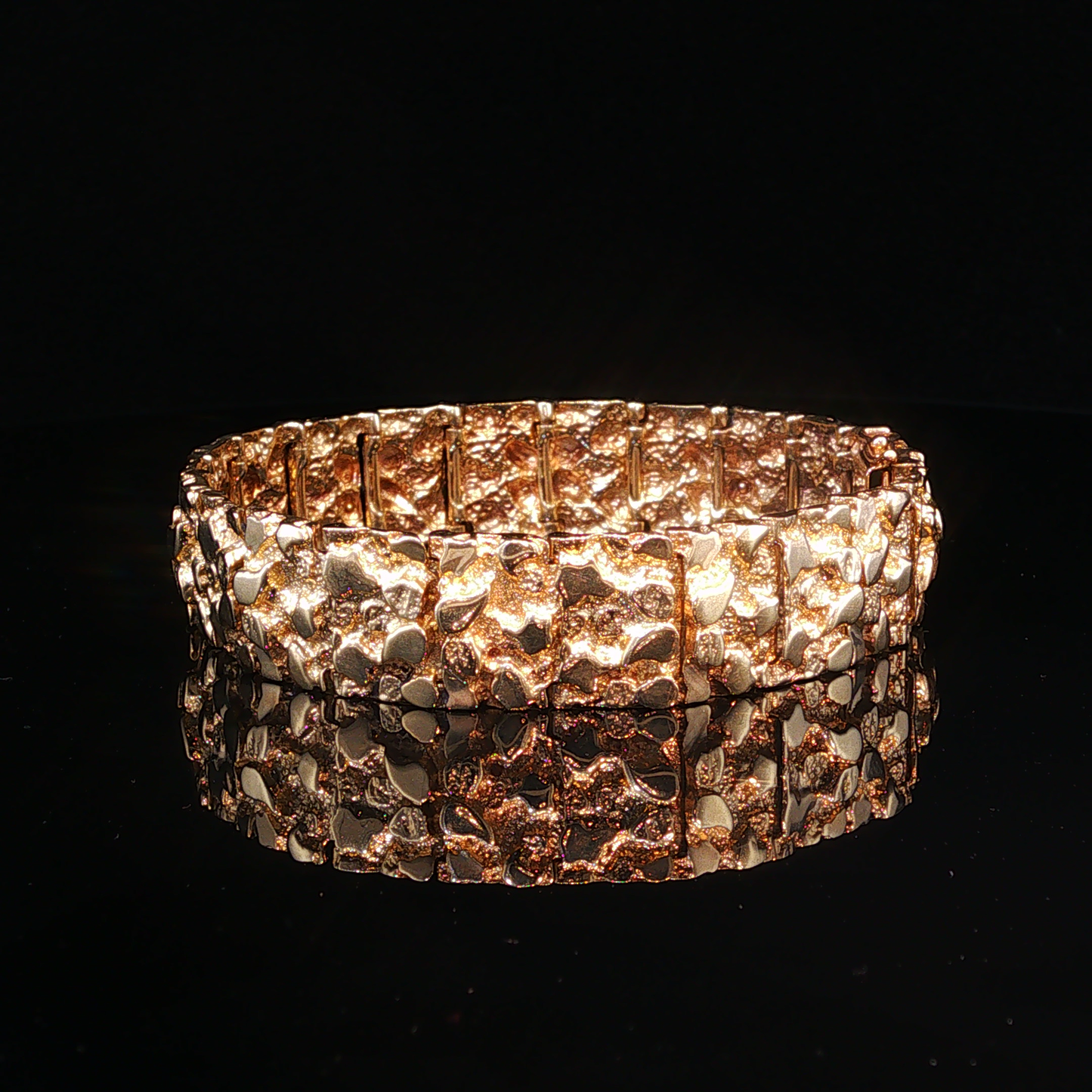 Textured Yellow Gold Nugget Link Bracelet