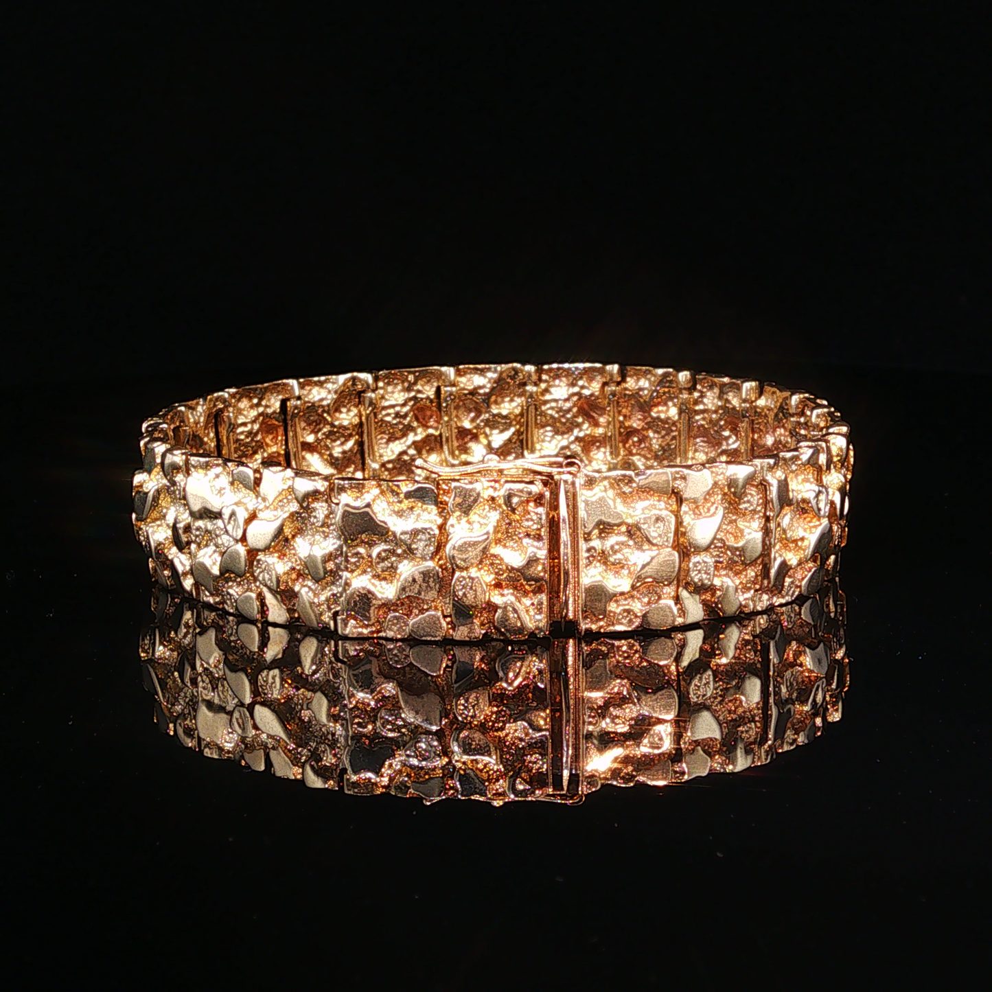 Textured Yellow Gold Nugget Link Bracelet