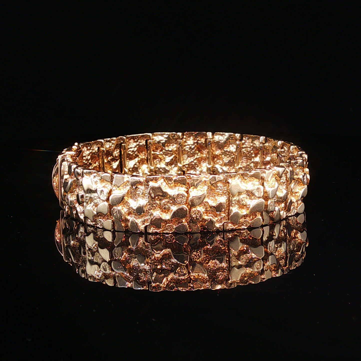 Textured Yellow Gold Nugget Link Bracelet