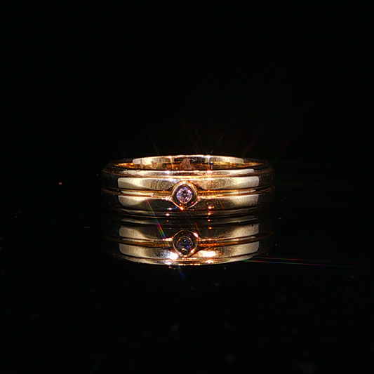 Yellow Gold Diamond Accent Grooved Band Ring