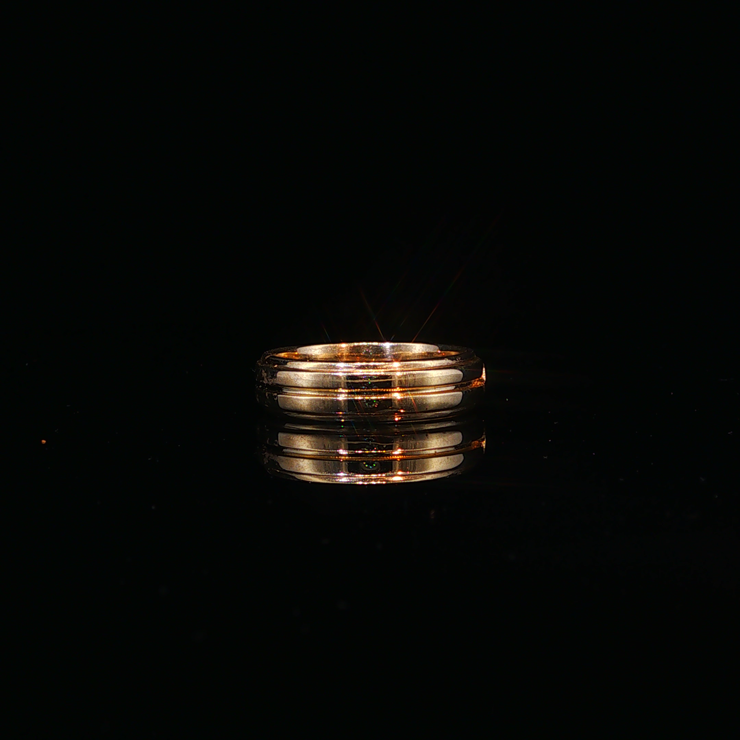 Yellow Gold Diamond Accent Grooved Band Ring