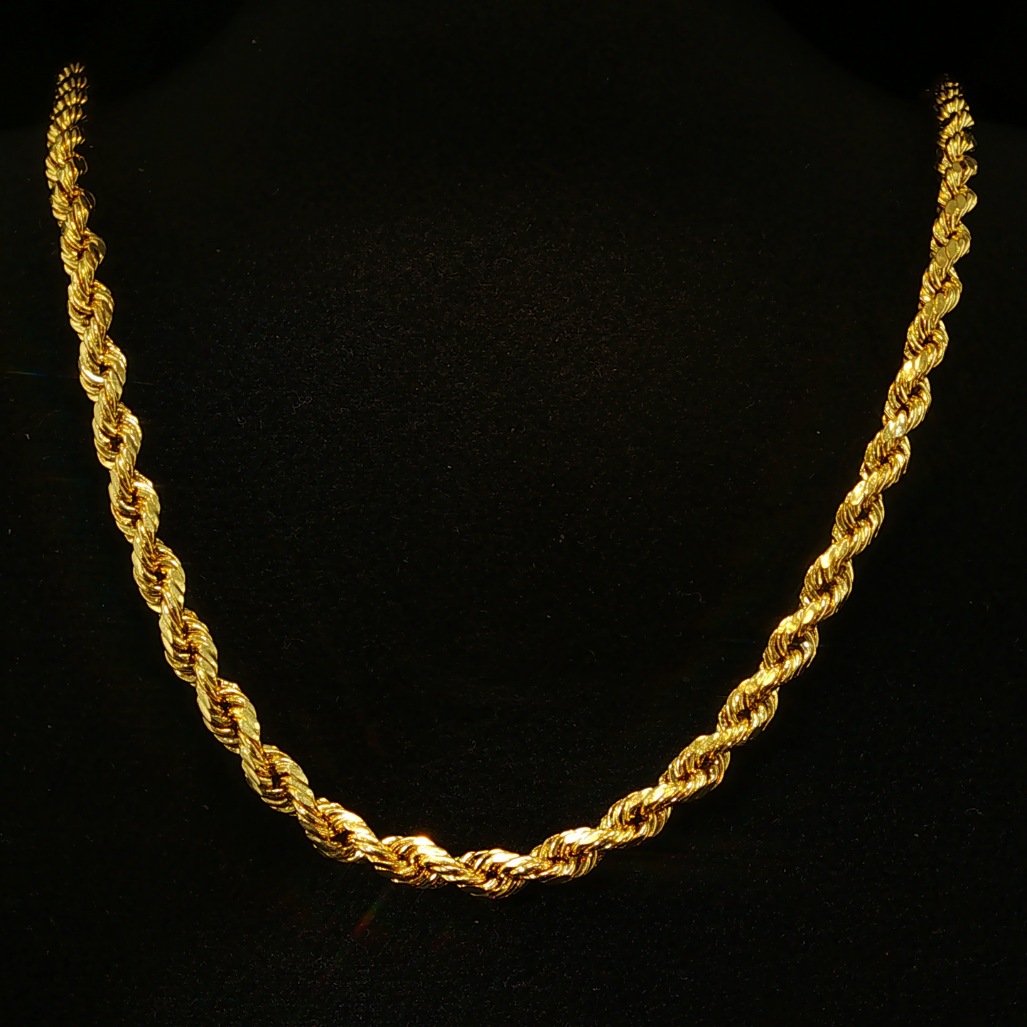 Yellow Gold Hallow Rope Chain Necklace
