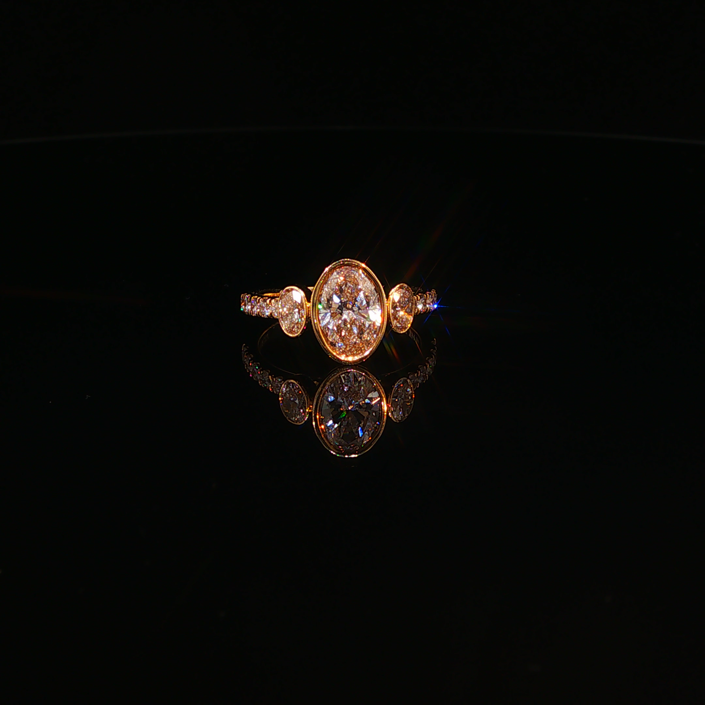 Three-Stone Oval Lab Diamond Ring in Yellow Gold