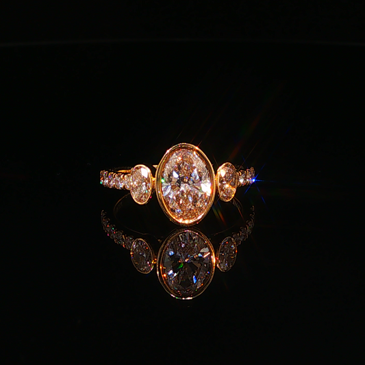 Three-Stone Oval Lab Diamond Ring in Yellow Gold