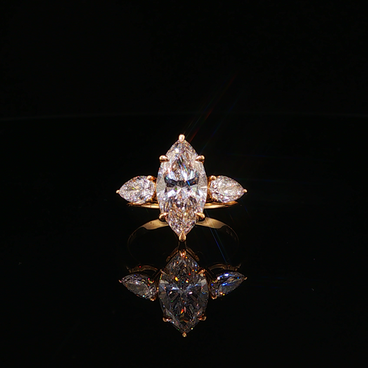 Marquise and Pear Lab Diamond Three-Stone Ring in Yellow Gold