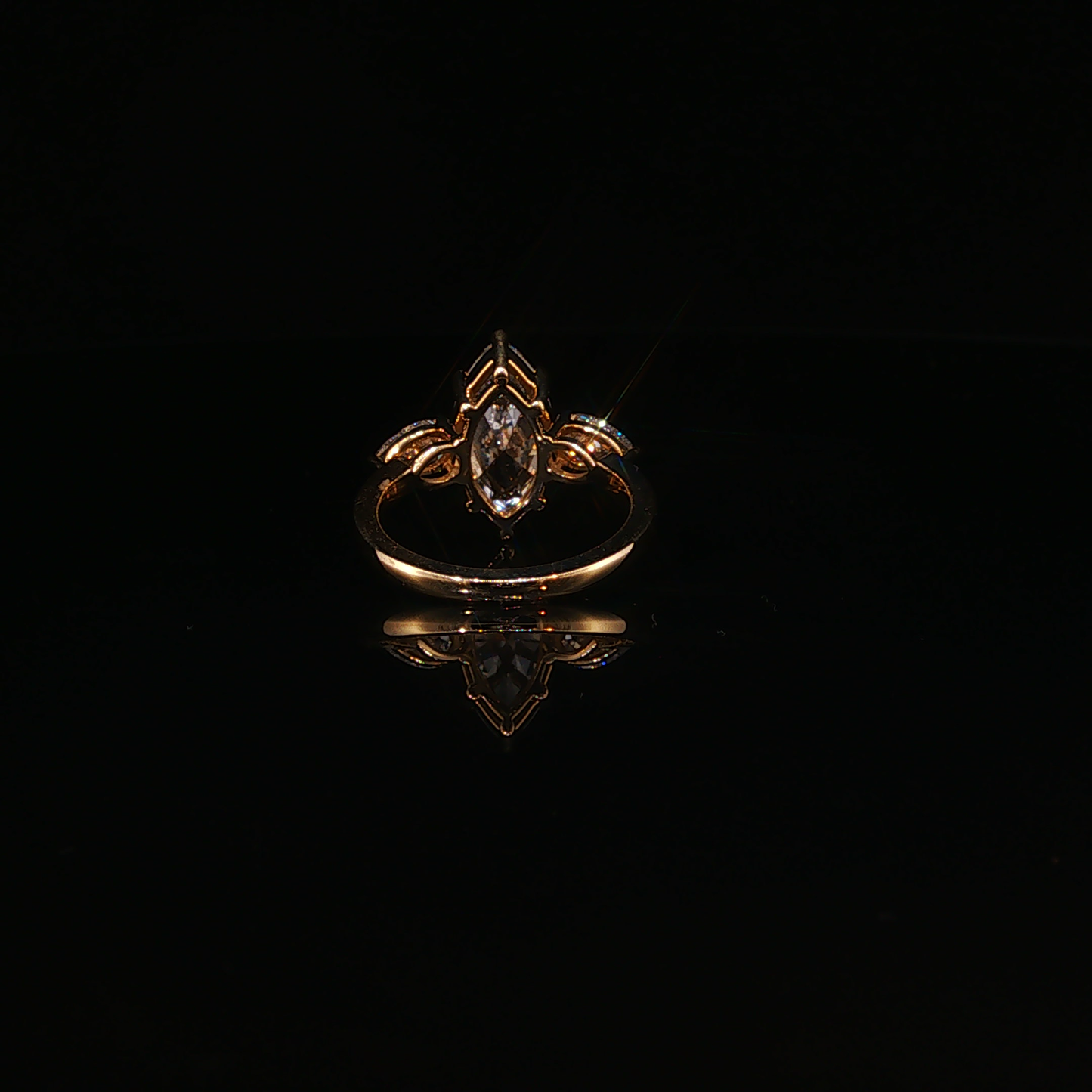Marquise and Pear Lab Diamond Three-Stone Ring in Yellow Gold