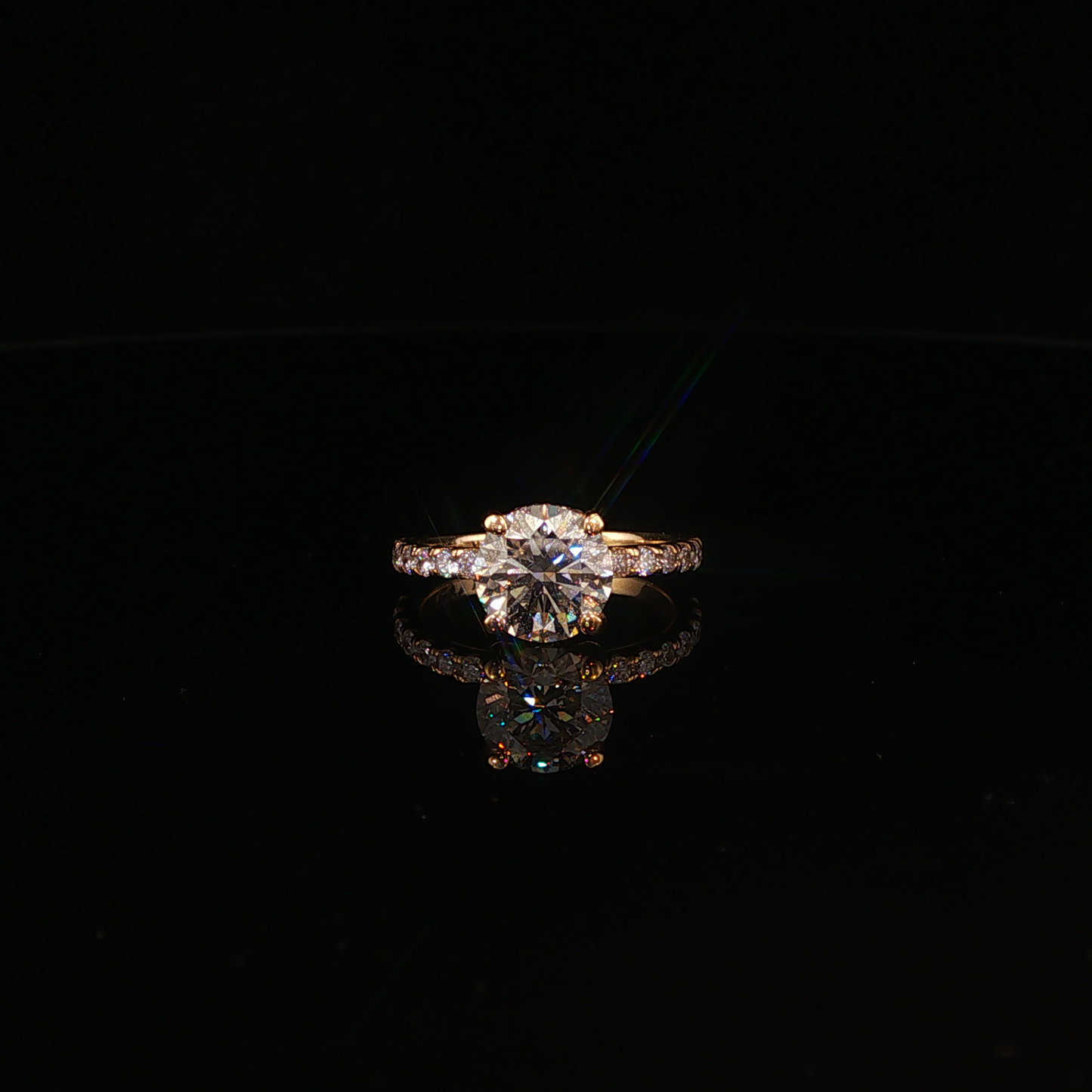 Round Lab Diamond Solitaire Ring with Diamond Accents in Yellow Gold