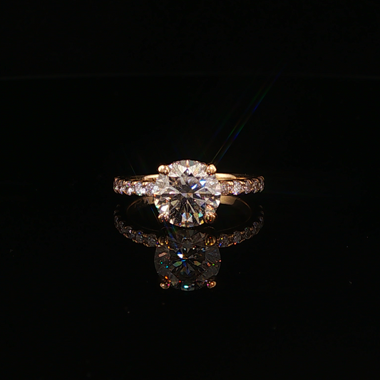 Round Lab Diamond Solitaire Ring with Diamond Accents in Yellow Gold